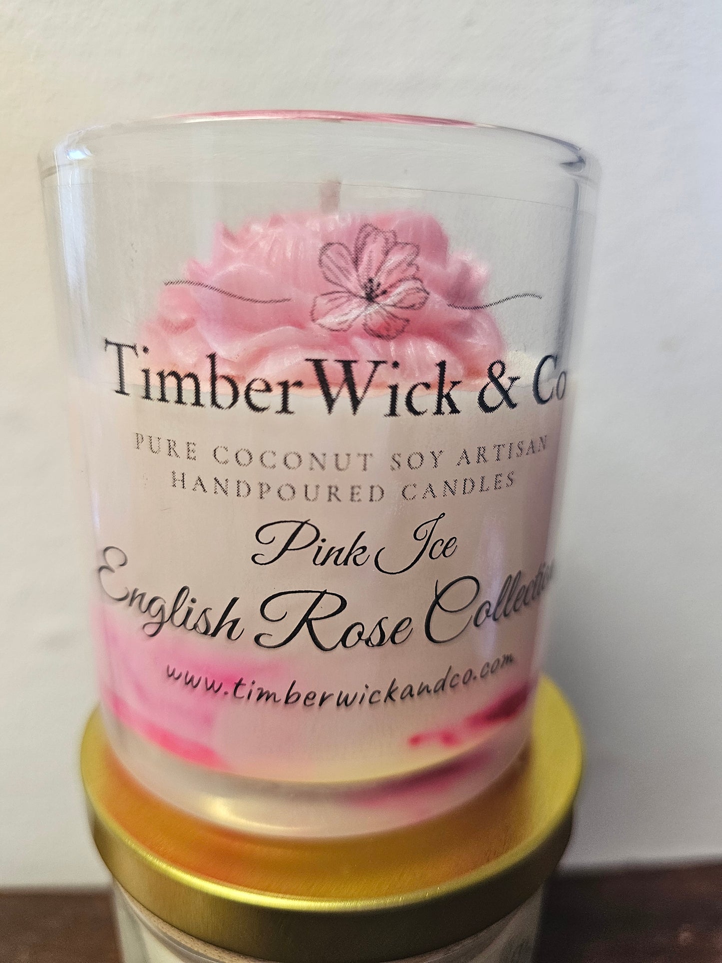 Pink Ice English Rose Candle - XL Bowl Luxury Clear Glass Coconut Soy Candle Gift Wrapped