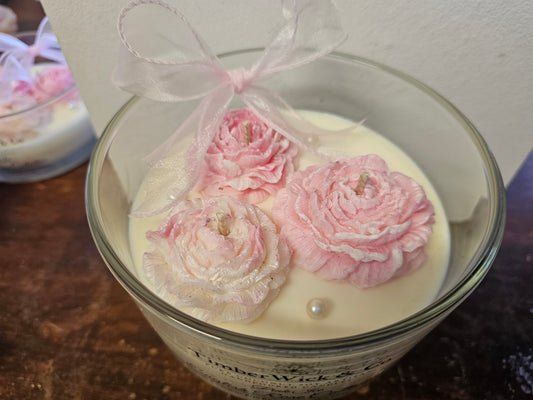 Pink Ice English Rose Candle - XL Bowl Luxury Clear Glass Coconut Soy Candle Gift Wrapped
