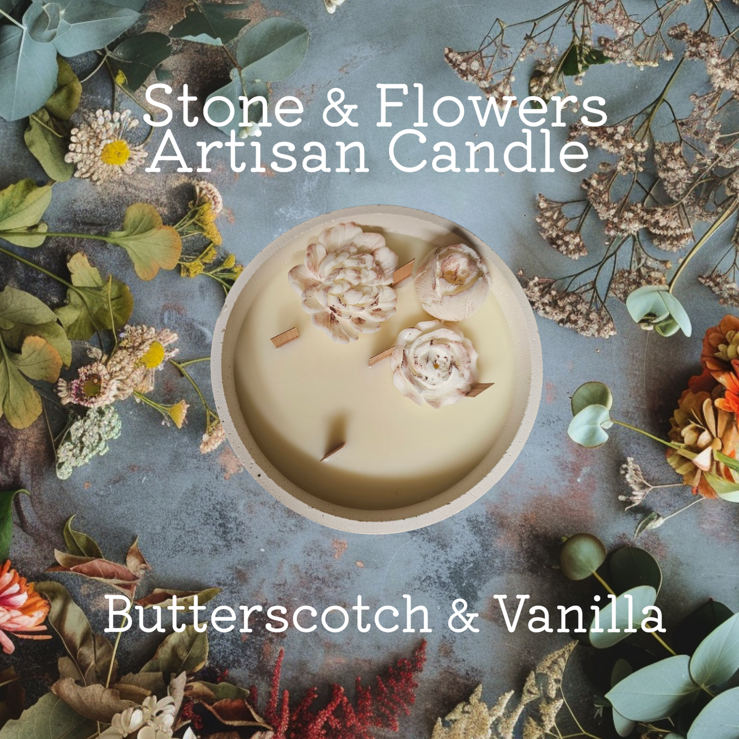Limited Edition Candle STONE & FLOWERS 5 Natural Wicks