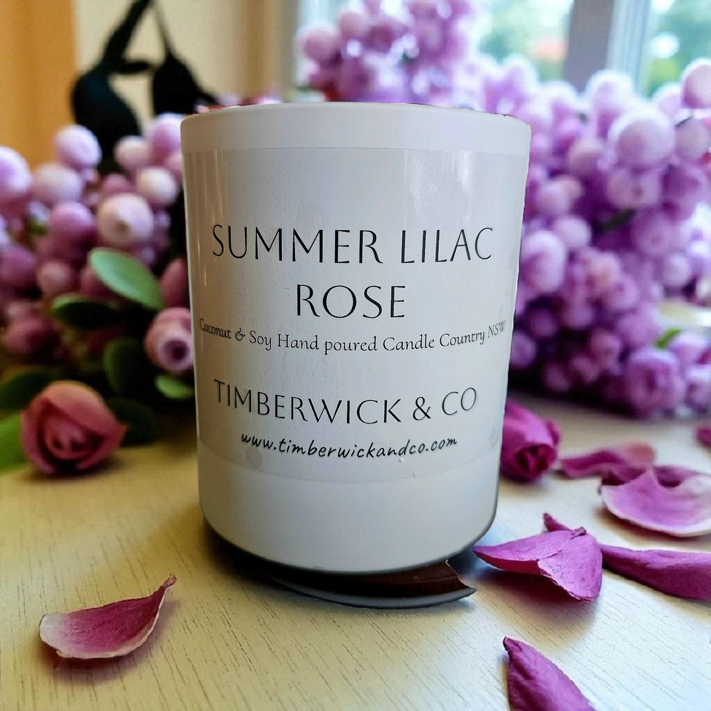 WHITE with Timber Lid 500g - Premium Hand Poured Coconut Soy  Australian Made