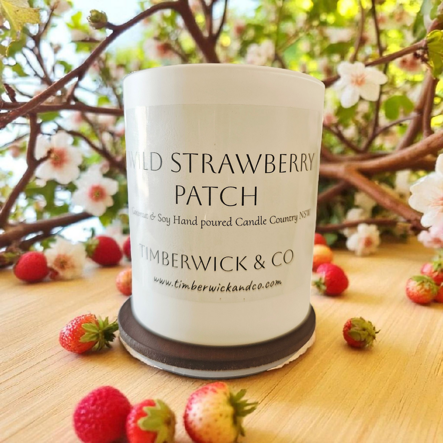 WHITE with Timber Lid 500g - Premium Hand Poured Coconut Soy  Australian Made